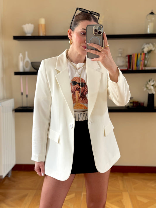 Tek düğme astarlı Naomi Ceket-Beyaz