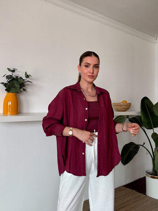 Crush çizgili atletli basic gömlek BORDO