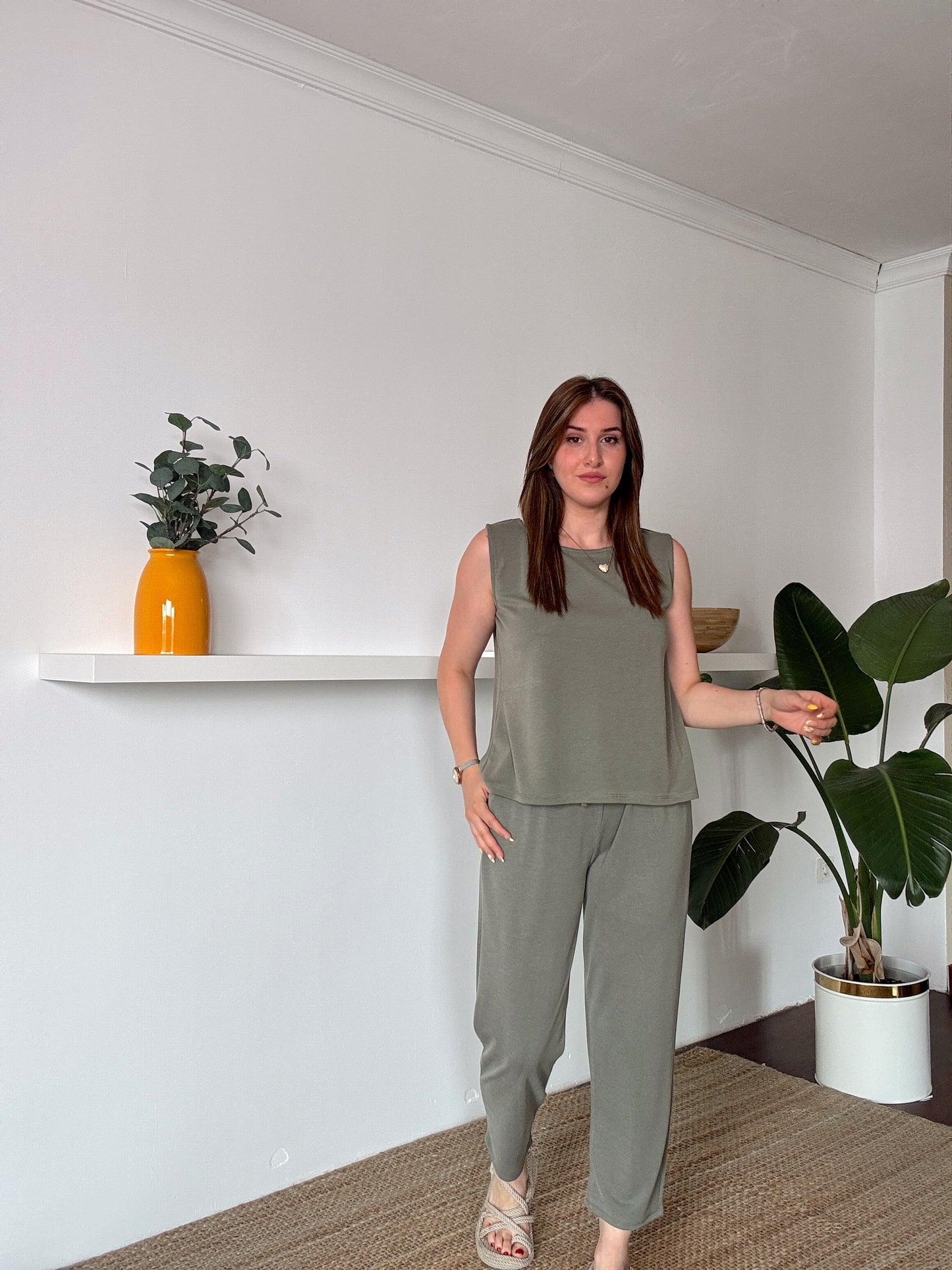 Yıkamalı Modal İkili Takım Haki