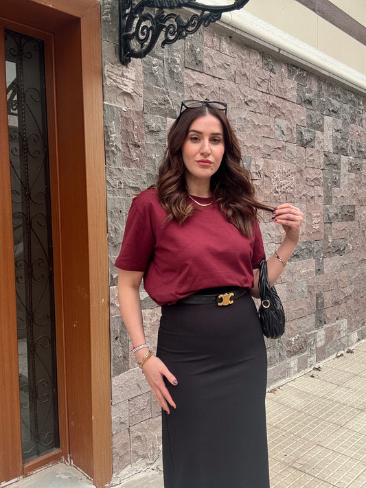 Bisiklet Yaka Basic Tişört BORDO