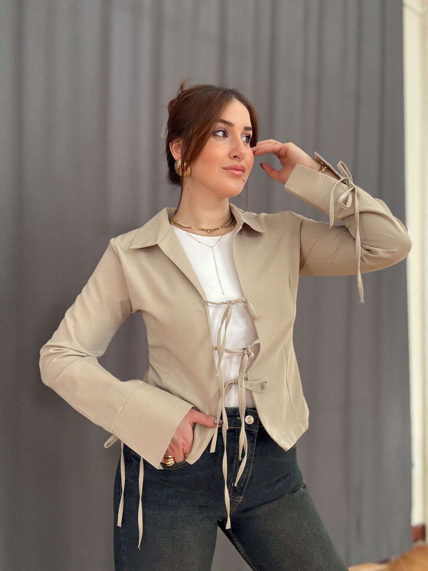 Bağlama Detaylı Bluz-TAŞ