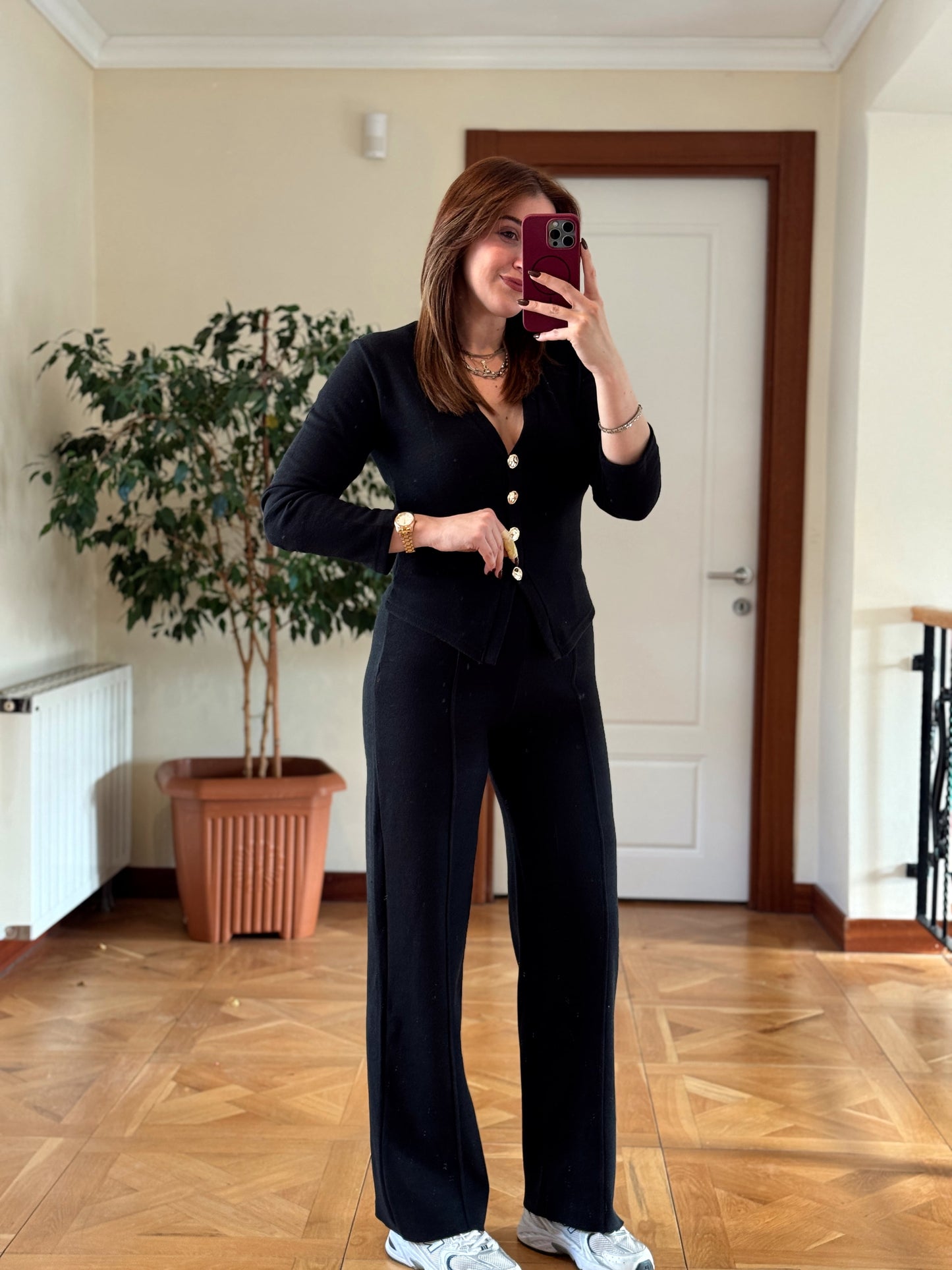 Selanik önü düğmeli ceket çimalı pantolon takım-SİYAH