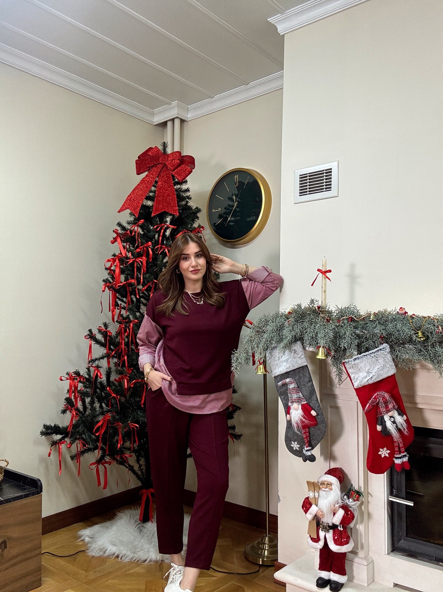 Terikoton arkası gömlekli modal takım-BORDO