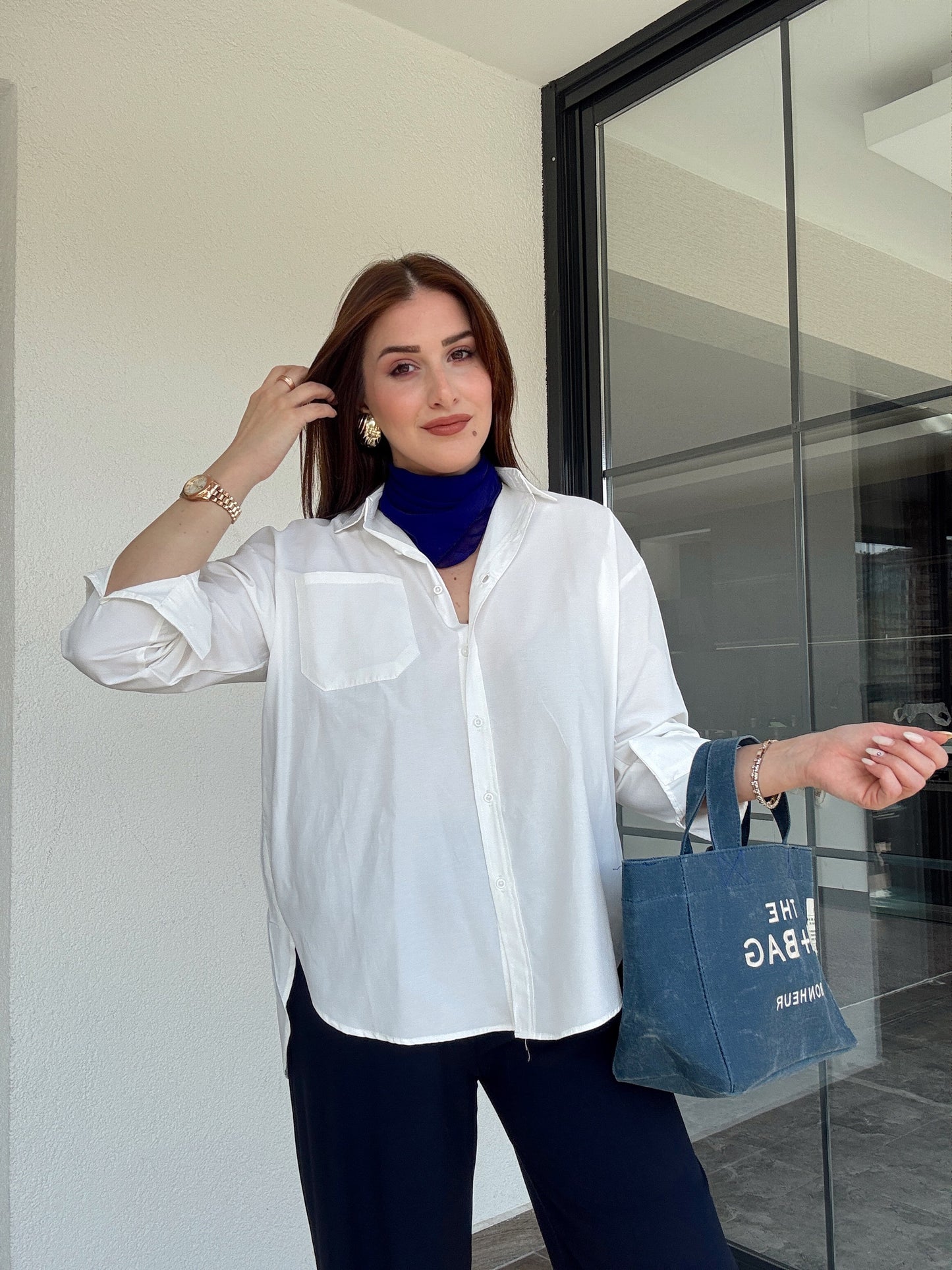 Uzun kol basic gömlek-BEYAZ