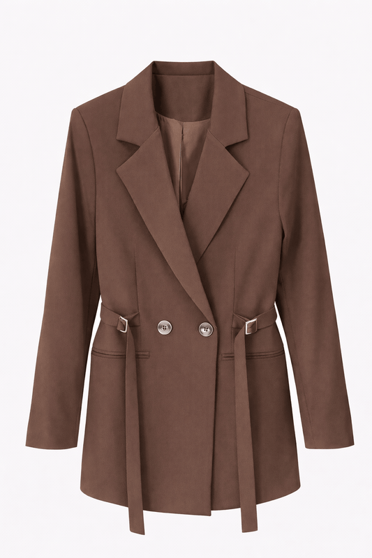 MİLANO çift kemer detaylı ceket KAHVERENGİ