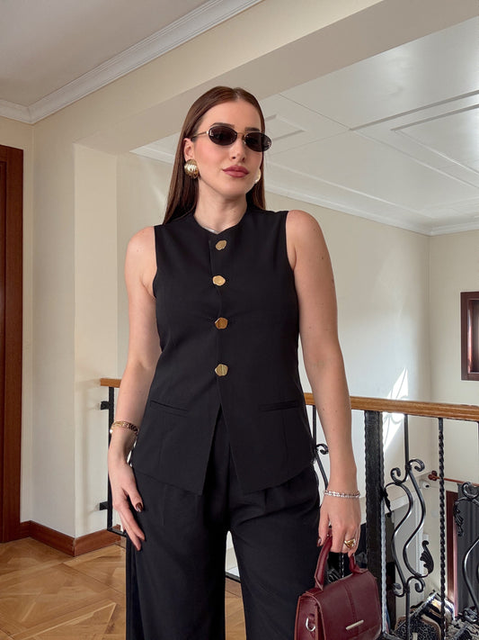 NATALİ Gold düğme ikili takım SİYAH