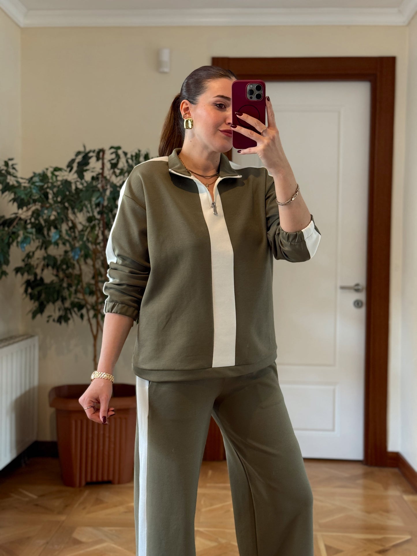 Yarım Fermuarlı Modal Takım Yeşil