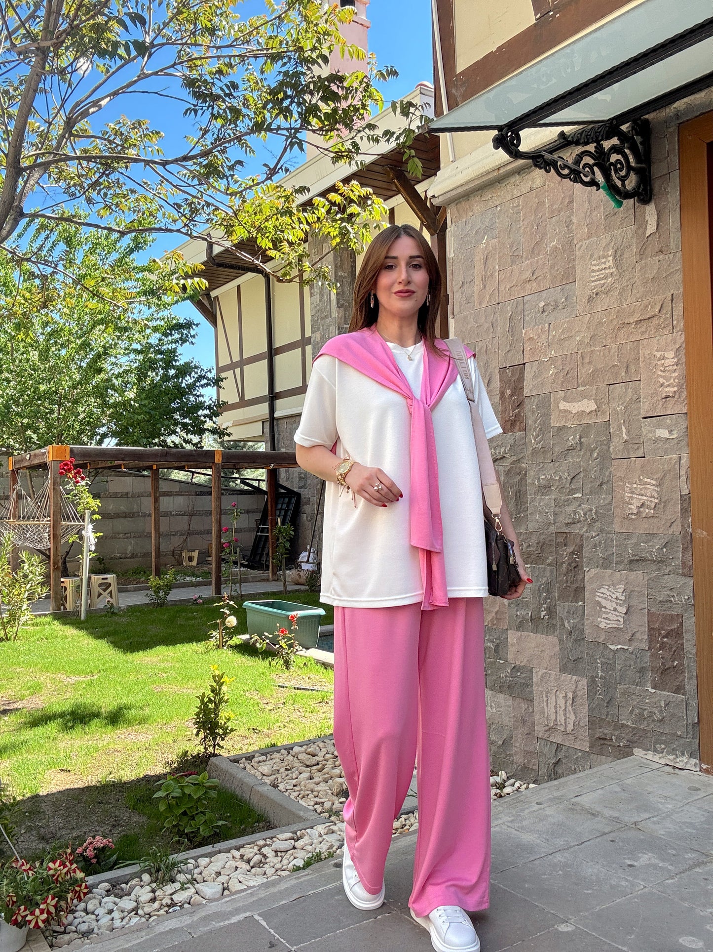 3 Parça Bağlama detaylı Takım Pembe