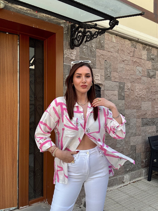 Çizgi detaylı aerobin gömlek PEMBE