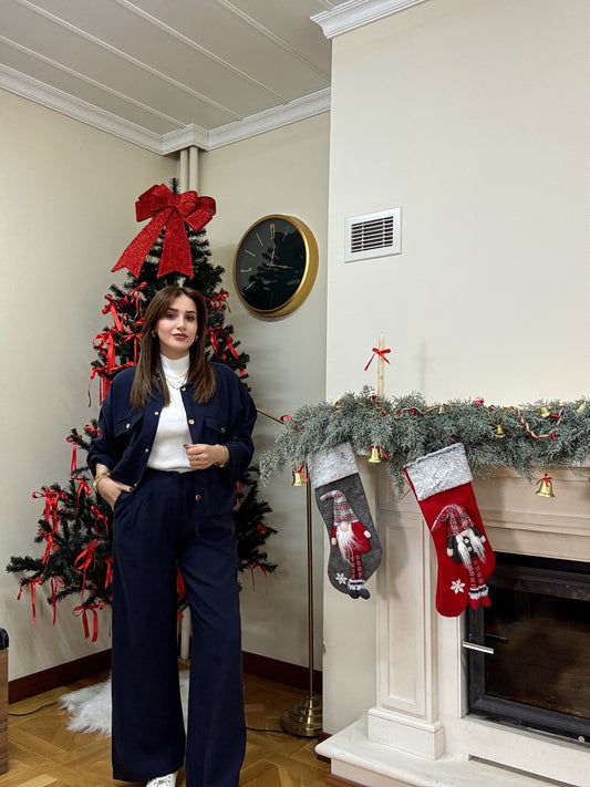 Mandela gold düğmeli ikili takım-LACİVERT