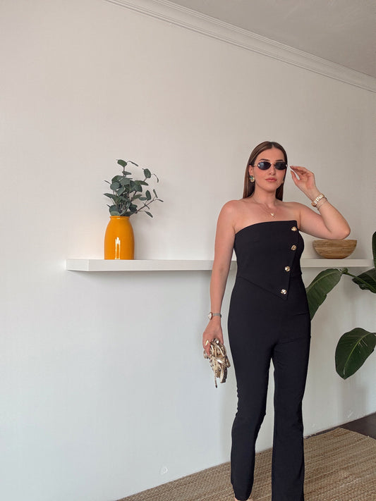 MİLENA gold düğme detaylı tulum SİYAH