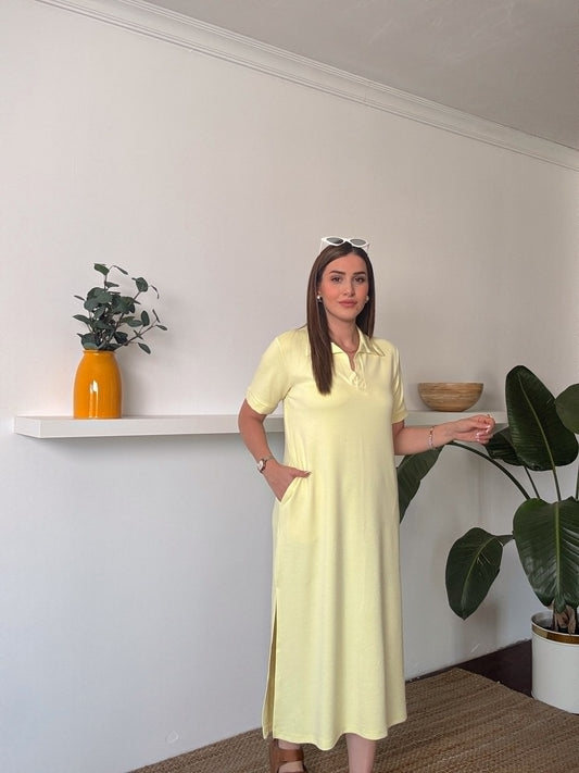 Polo yaka Modal Kumaş Elbise Sarı