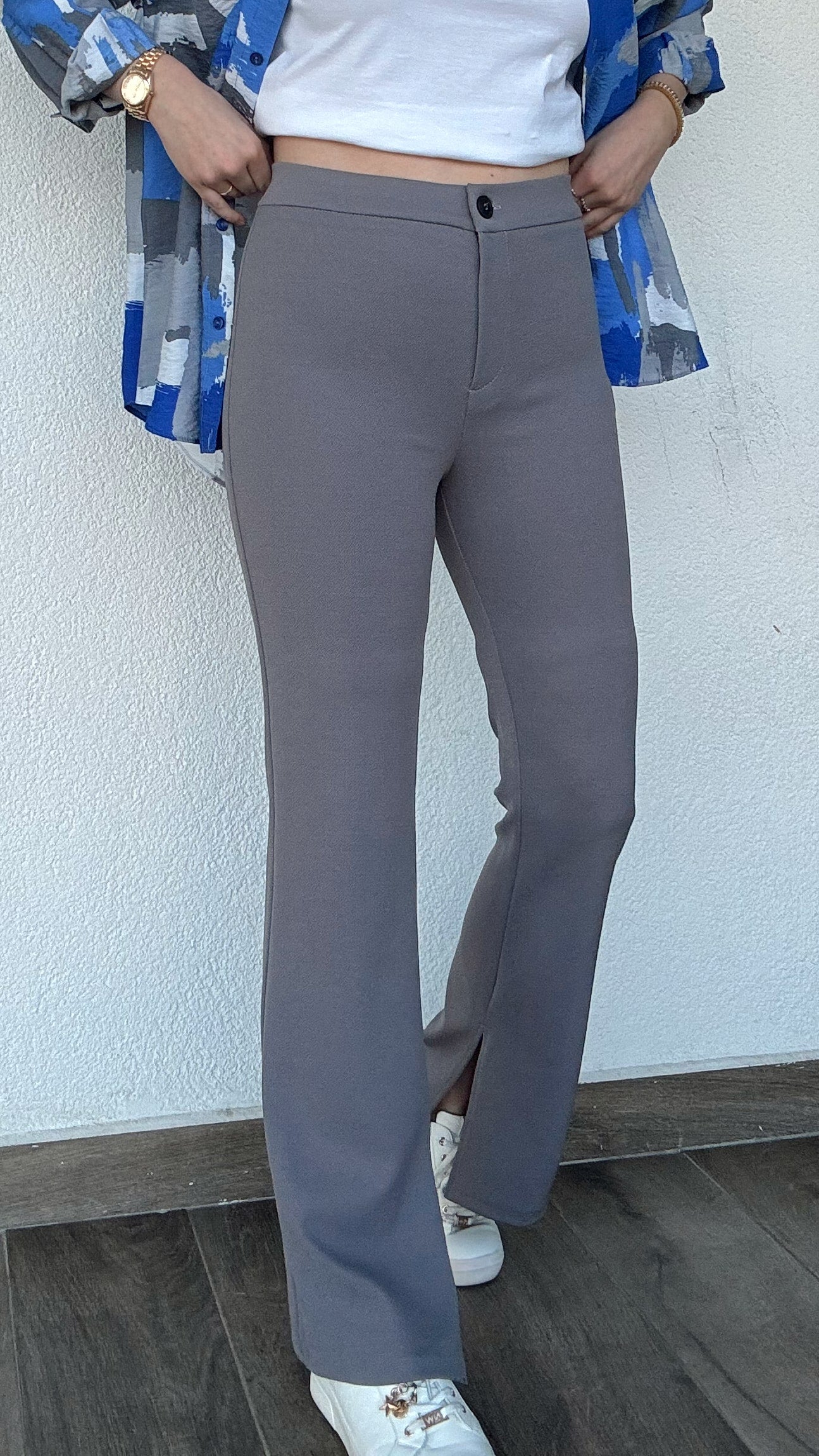 Fitilli İspanyol Paça Pantolon- GRİ