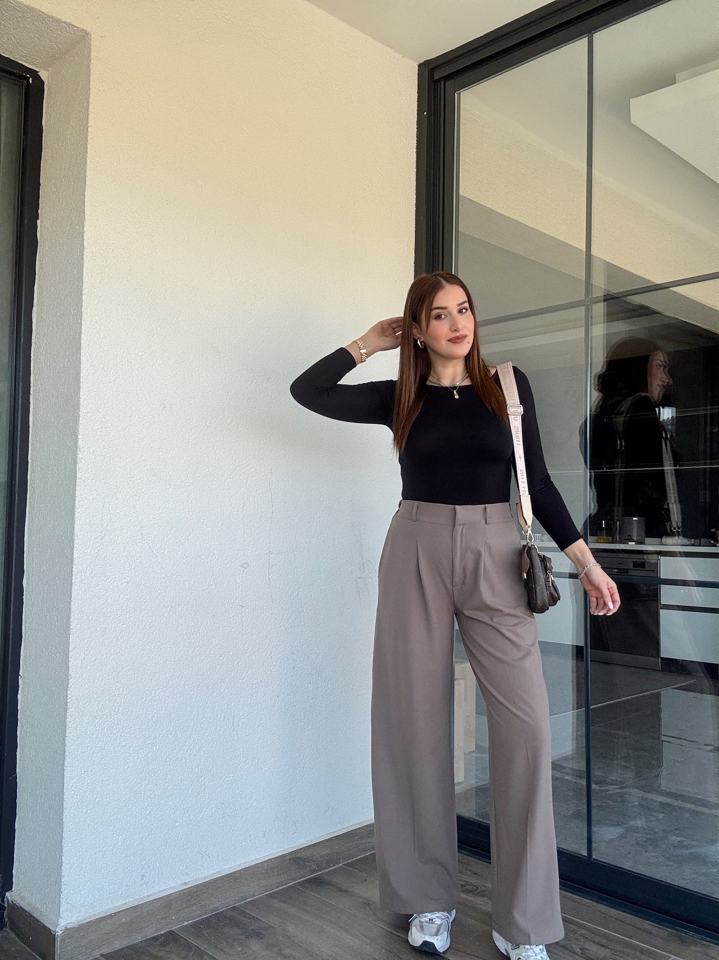 Çıtçıt detaylı palazzo pantolon-VİZON