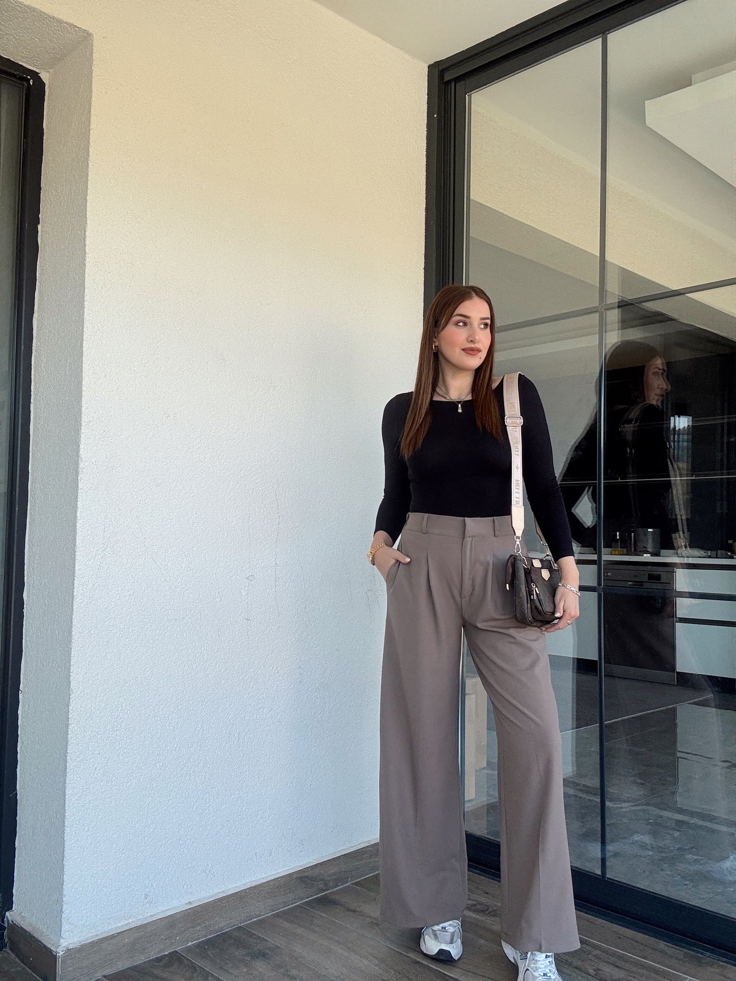 Çıtçıt detaylı palazzo pantolon-VİZON