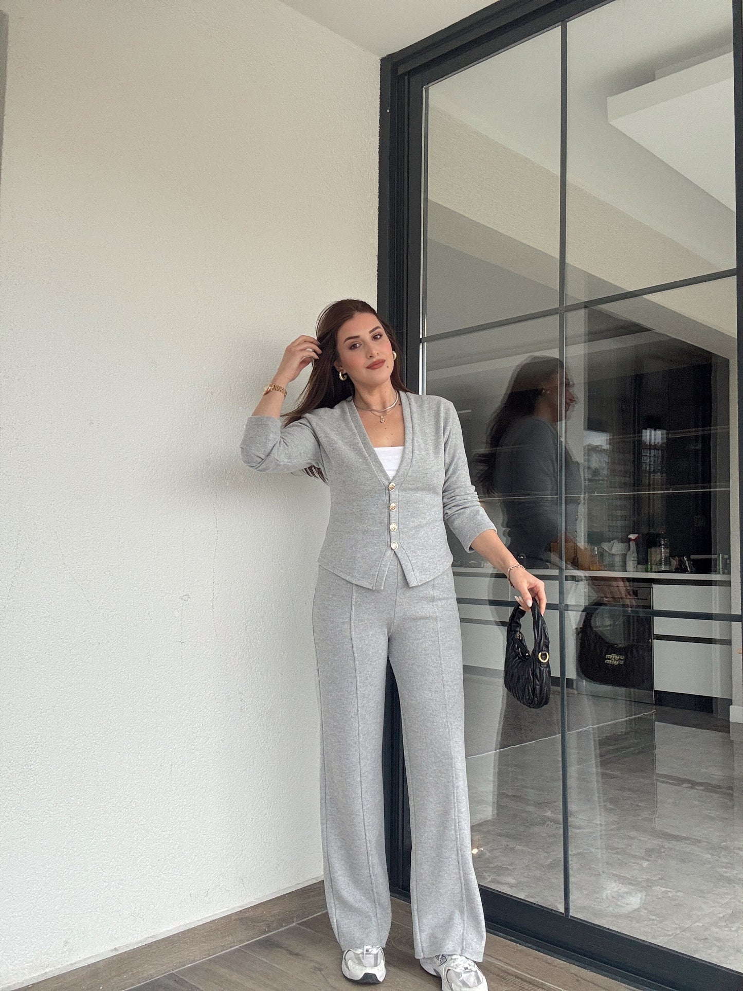 Selanik önü düğmeli ceket çimalı pantolon takım-AÇIK GRİ