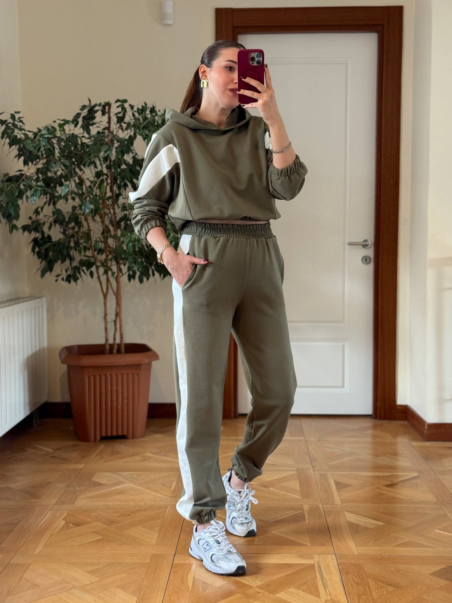 Modal Kapüşonlu Paça Lastikli Takım Yeşil