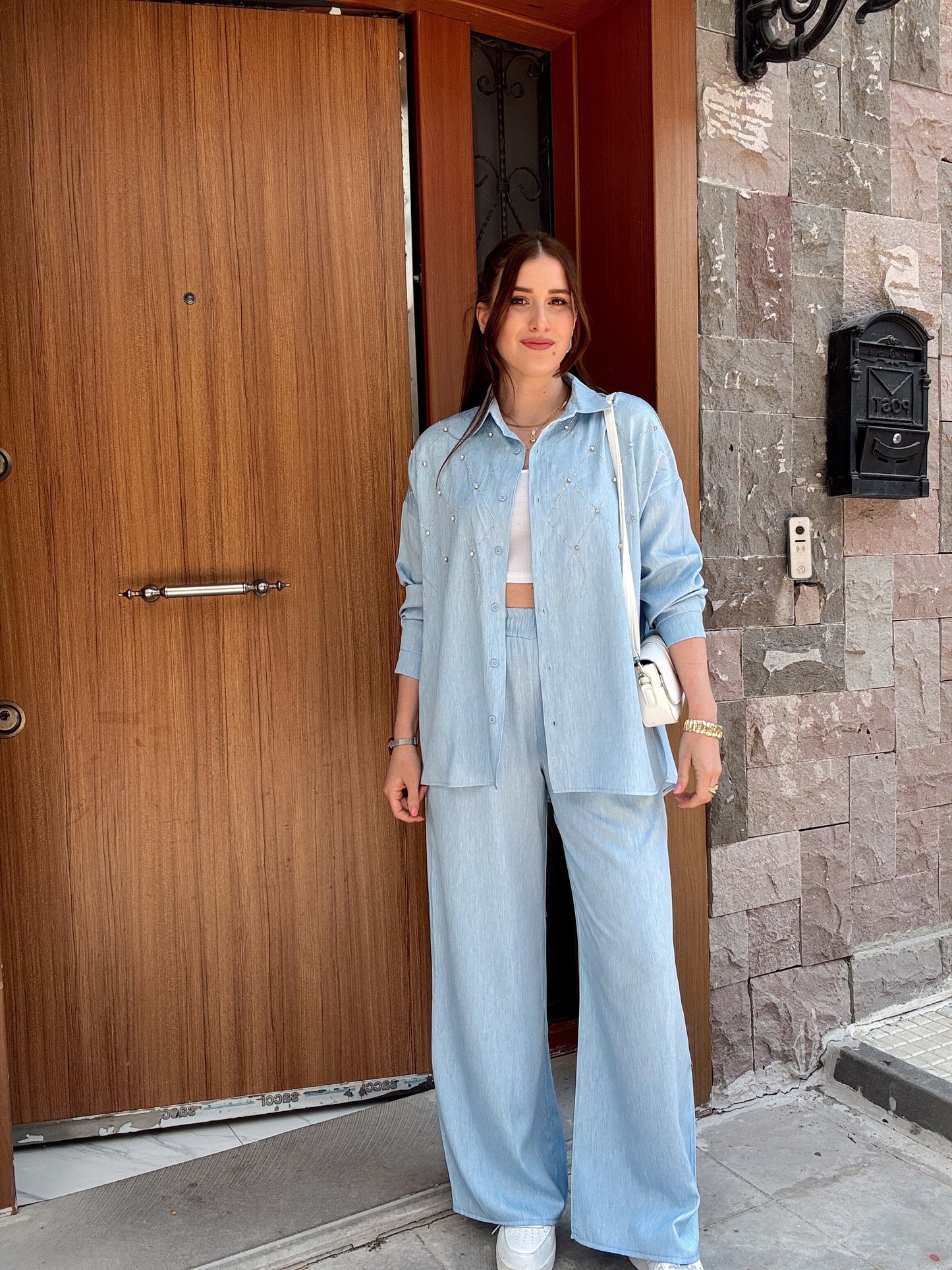 Tensel Kumaş Taş İşleme Takım Açık Mavi