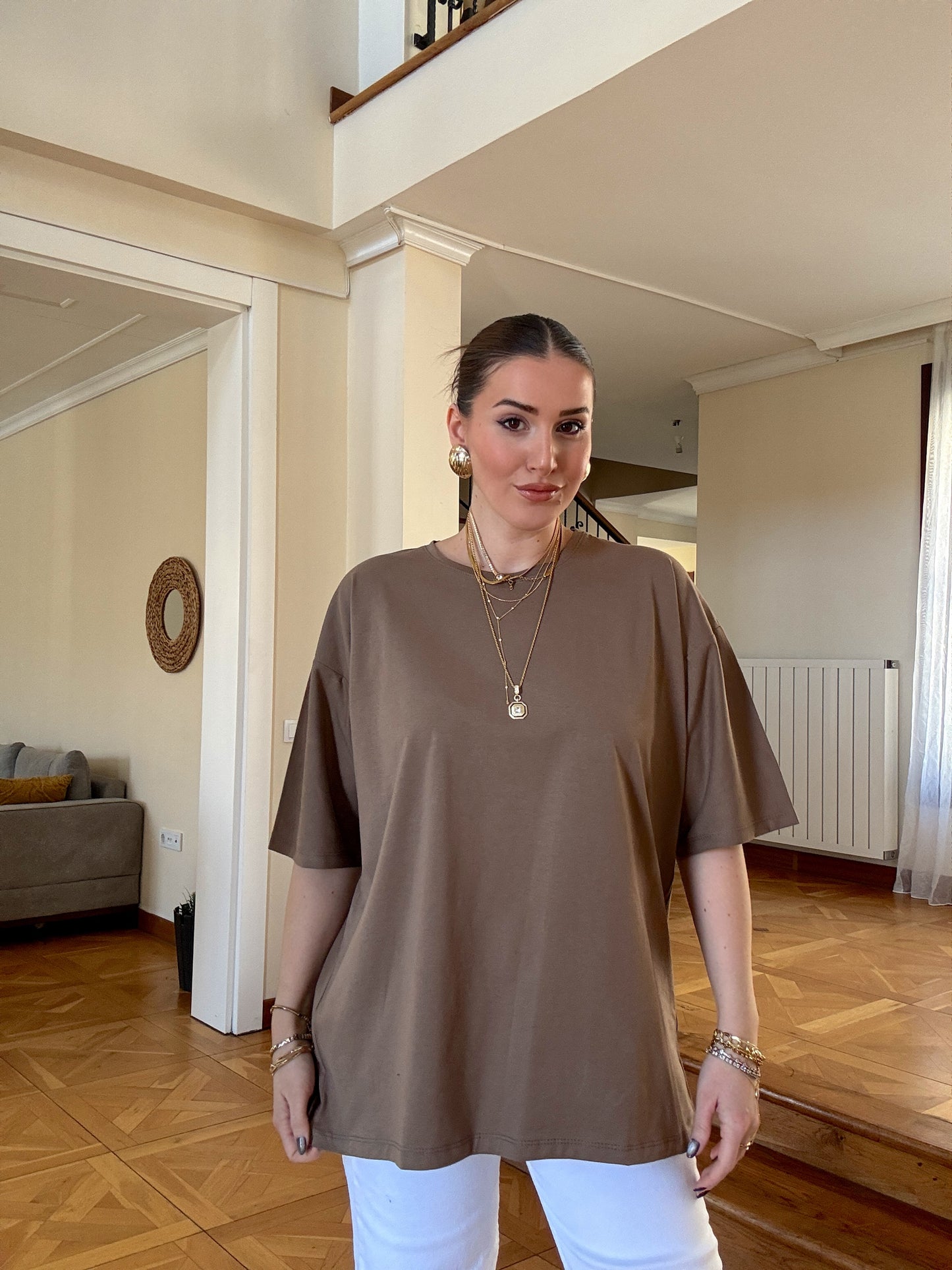 Oversize Tişört Acık kahve