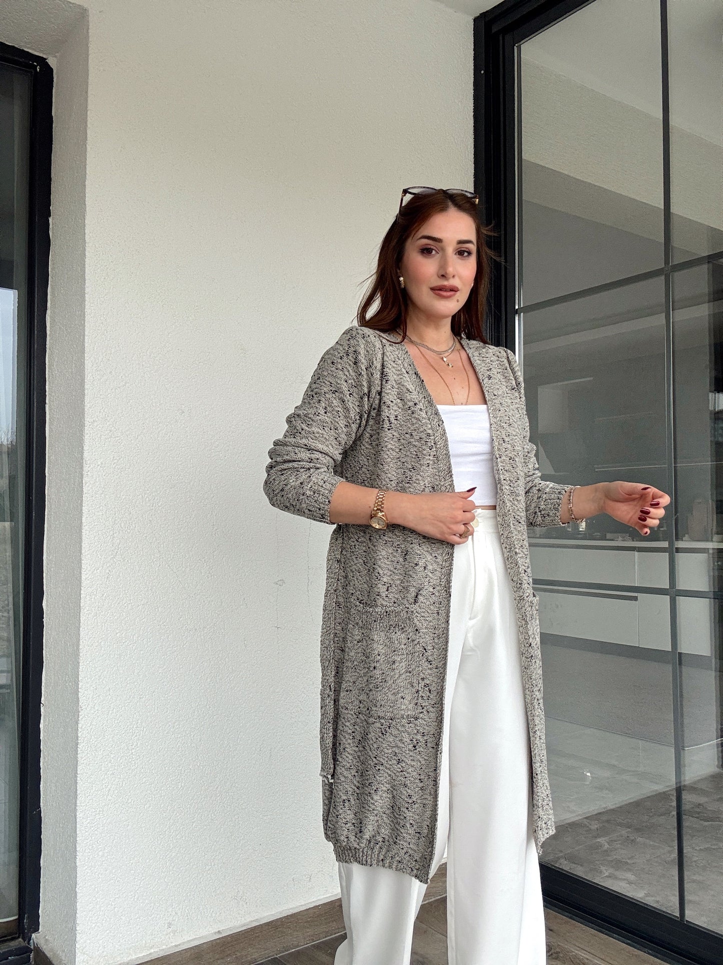 Bel kemer detaylı karışımlı ceket-TAŞ