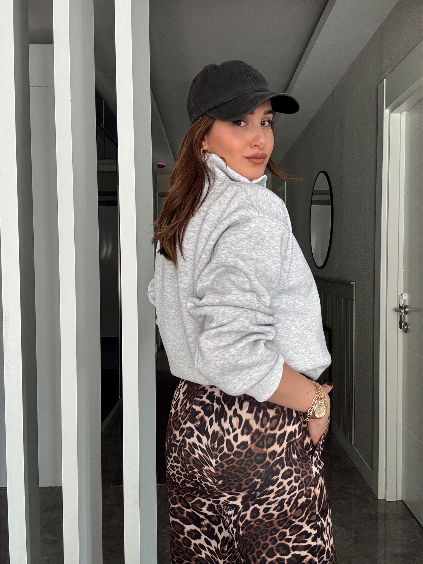 Yarım Fermuar Basic 3 İplik Şardonlu Sweatshirt - GRİ