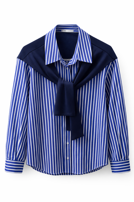 Omuz Modal Akseuarlı Garnili Gömlek-Koyu Lacivert