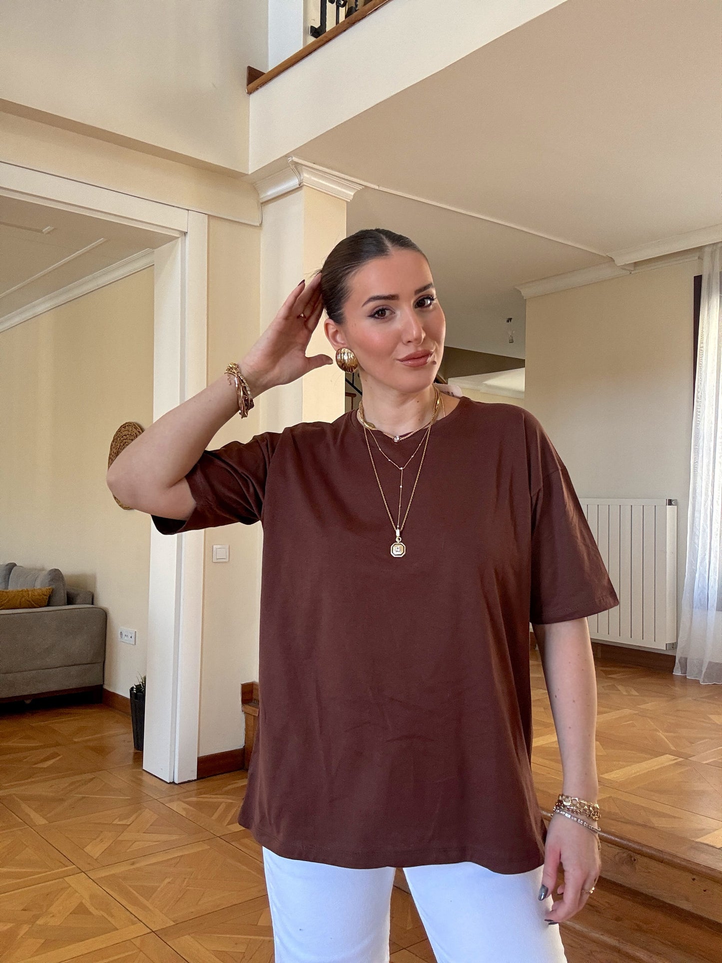 Oversize Tişört Kahve