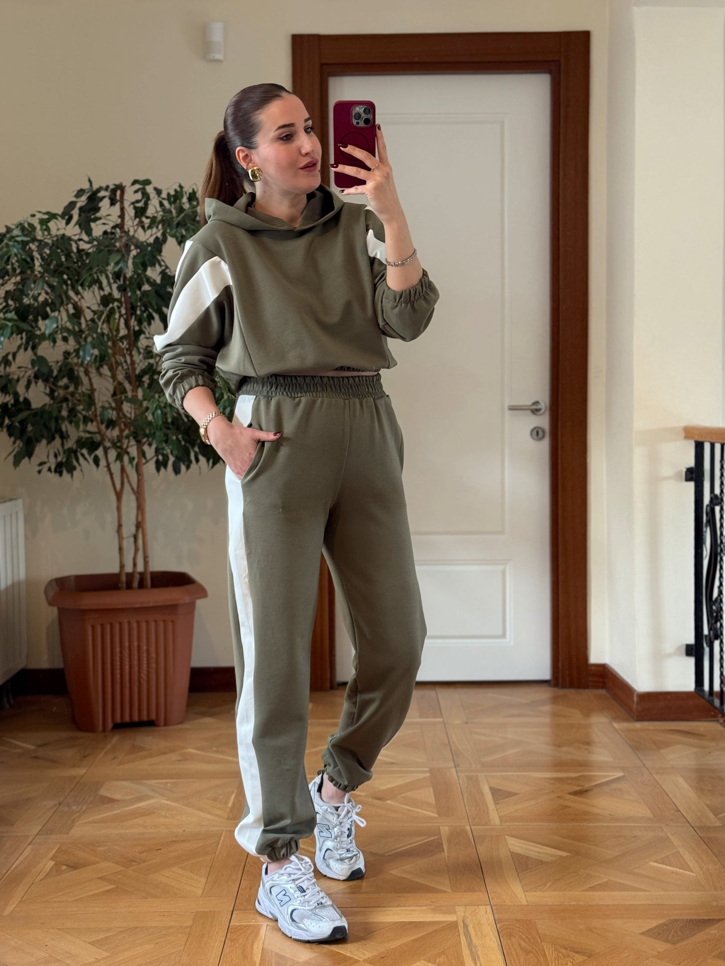 Modal Kapüşonlu Paça Lastikli Takım Yeşil