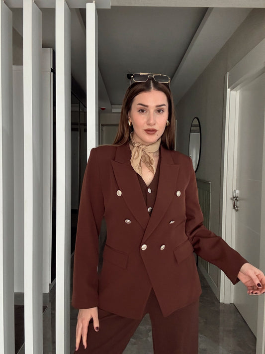 DIANA Düğmeli Astarlı Ceket - KAHVERENGİ