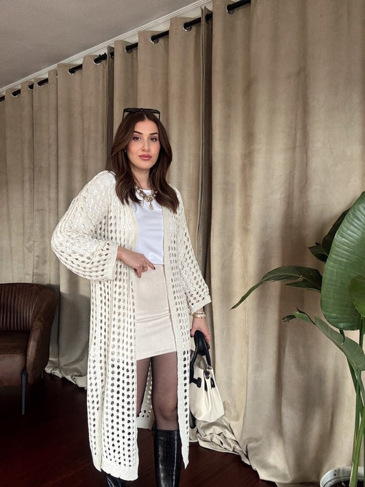 AJURLU Uzun Hırka - BEJ