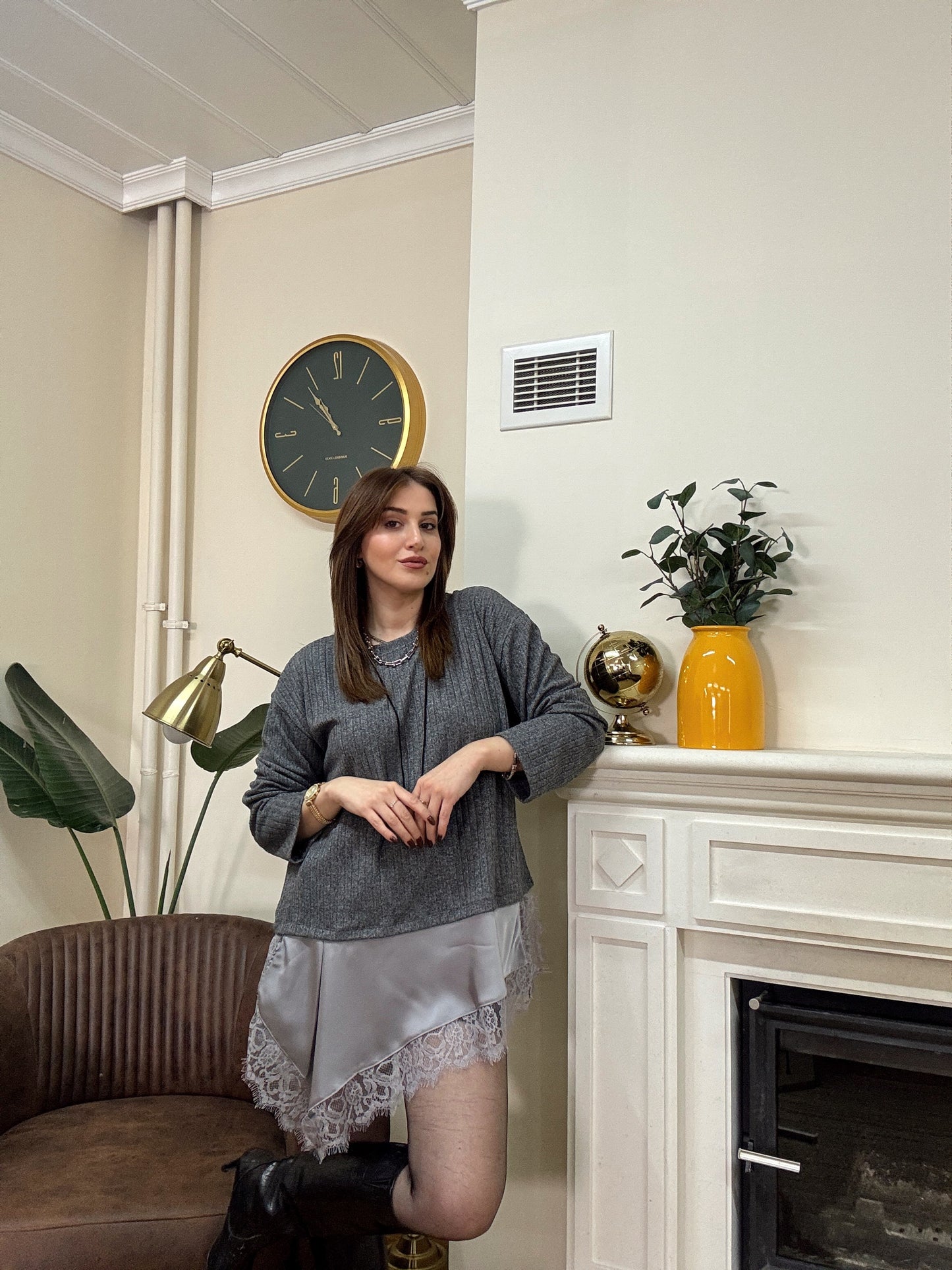 SANTRO eteği güpürlü fitilli kazak-ANTRASİT