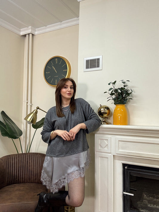 SANTRO eteği güpürlü fitilli kazak-ANTRASİT