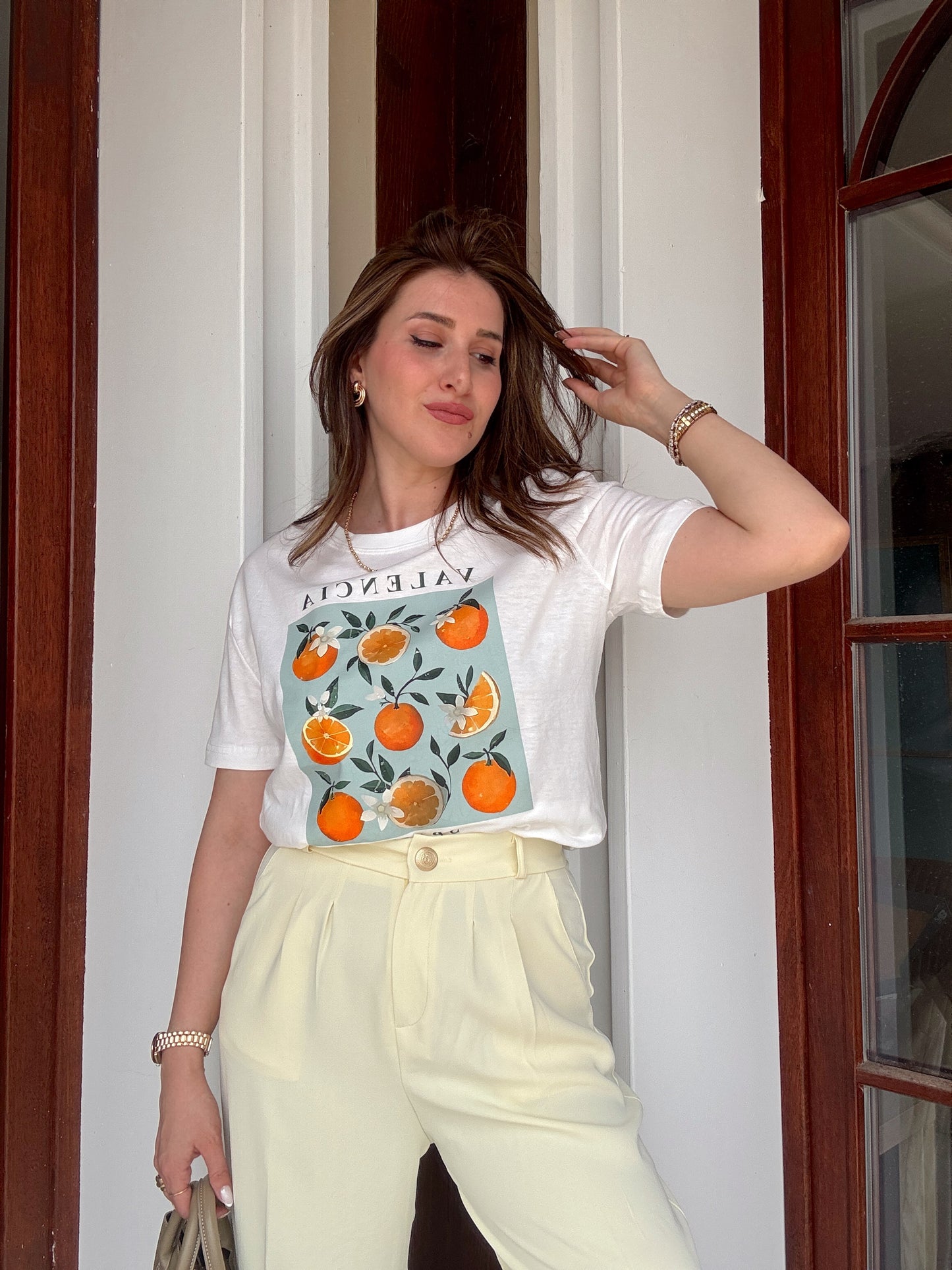 VALENCİA baskılı basic tişört BEYAZ