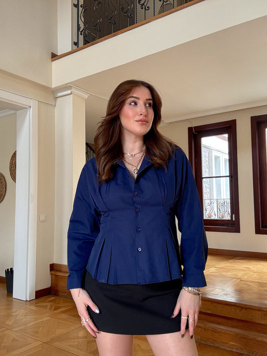 Önü pileli gömlek Lacivert