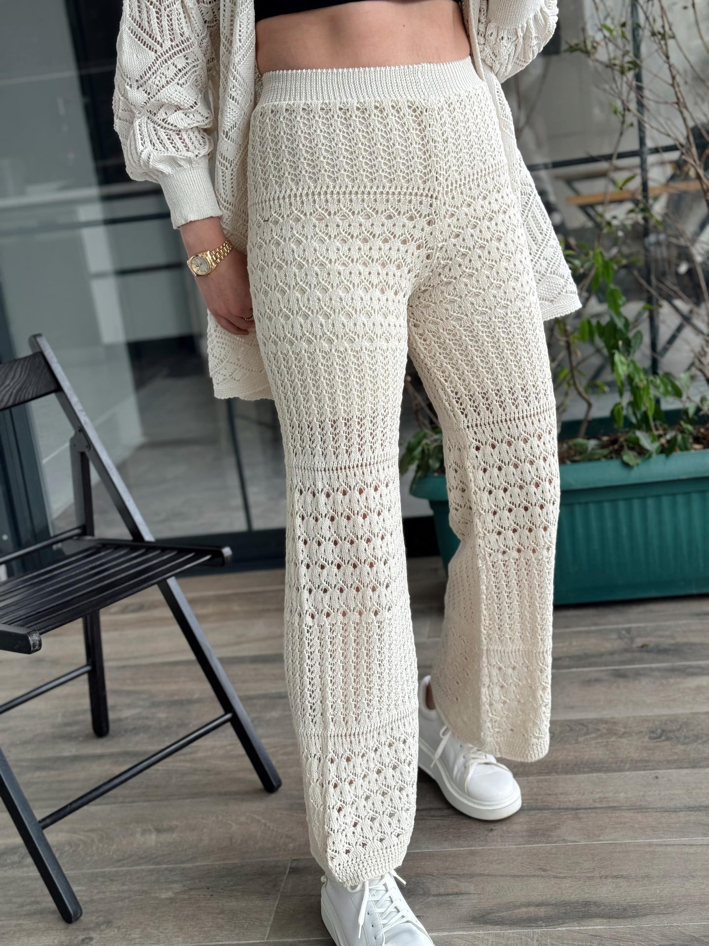 Astarlı Ajurlu Pantolon - BEJ