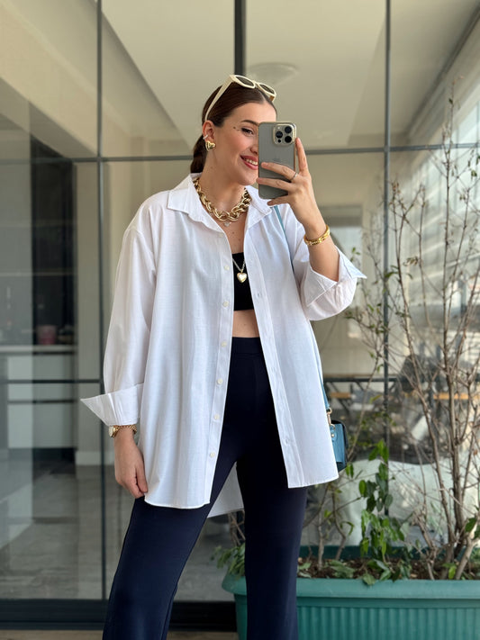 Basic Oversize  Gömlek - BEYAZ