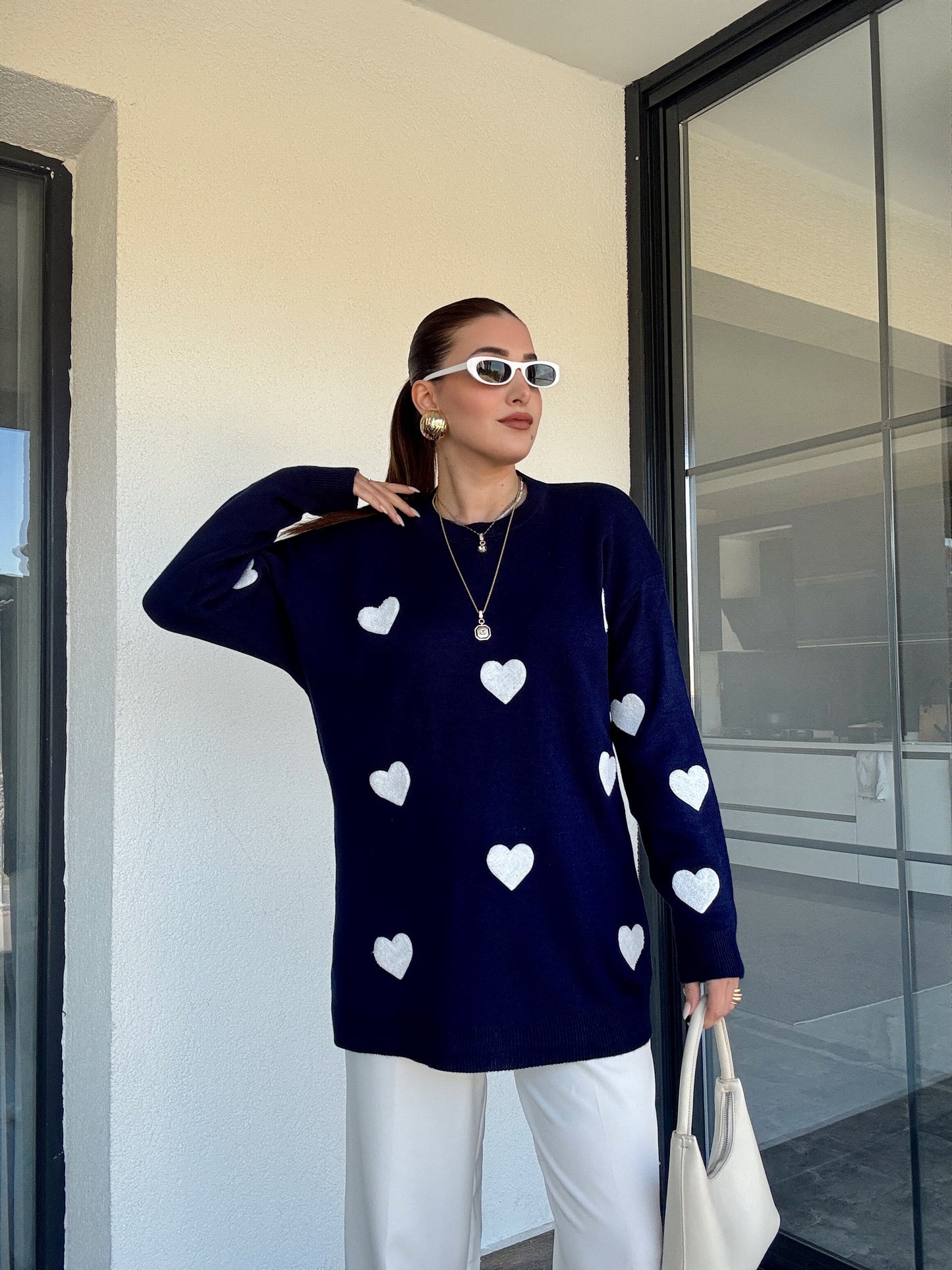 Kalp İşleme Triko Kazak - LACİVERT