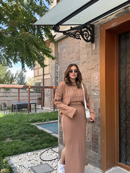 Yürütme Örgü Triko Takım - CAMEL