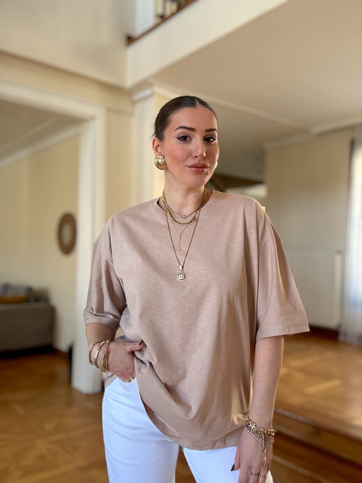 Oversize Tişört Bej