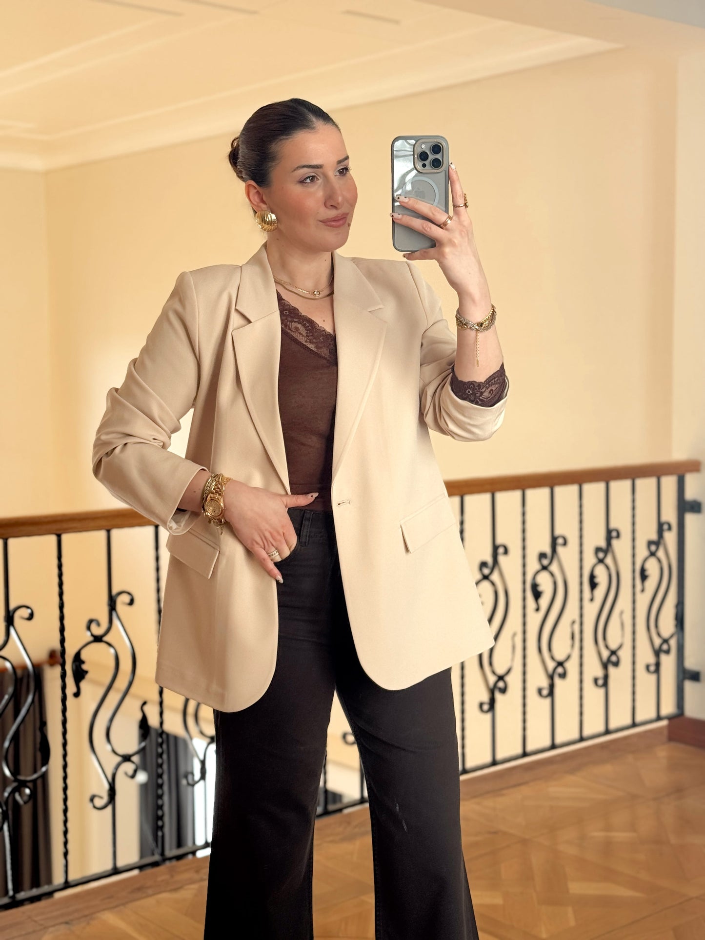 Tek düğme astarlı Naomi Ceket-TAŞ