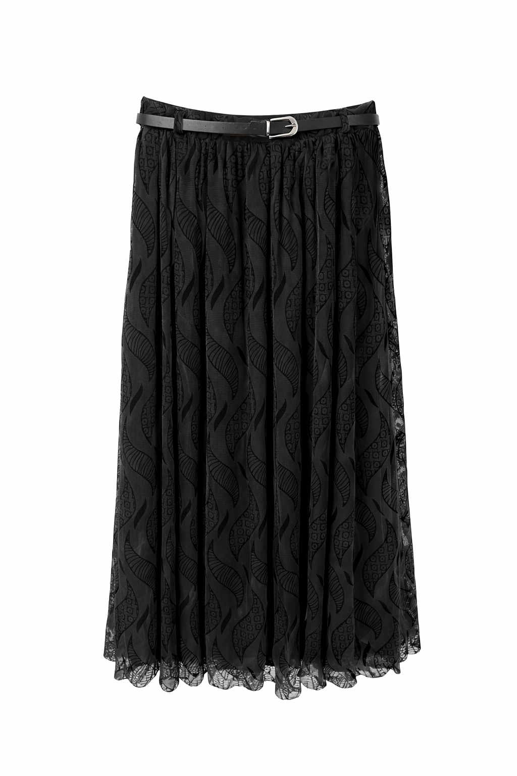 Kemerli Astarlı Şifon Etek Siyah