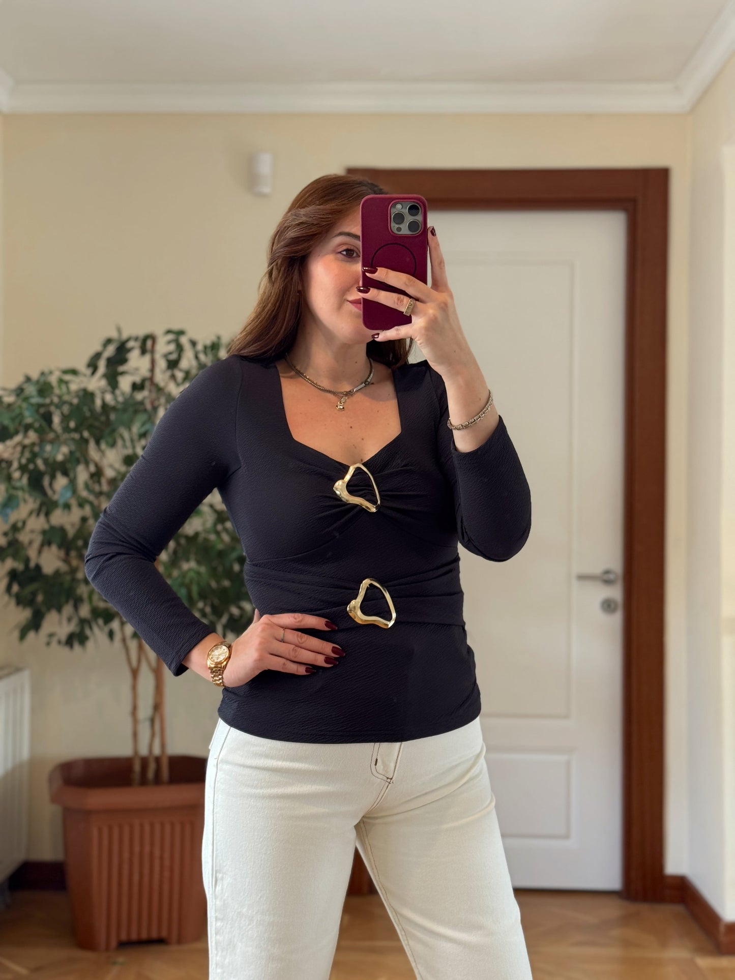 Çift tokalı bluz-LACİVERT