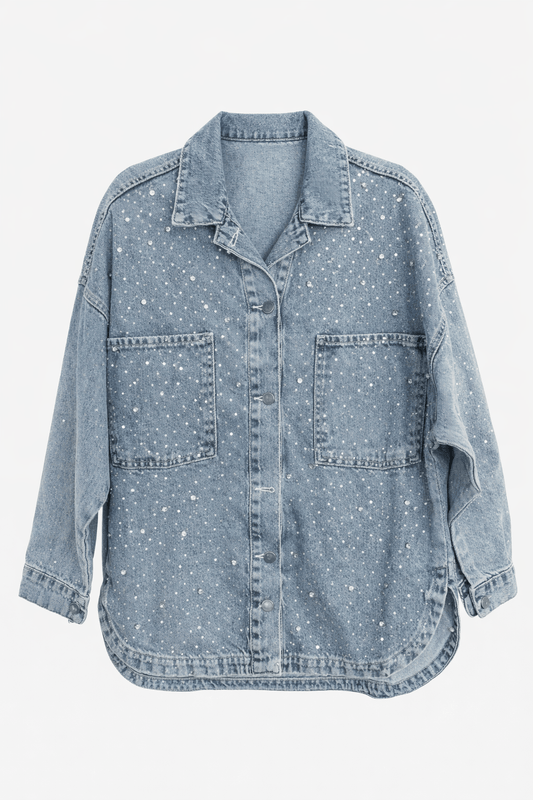 STAREX dağınık taş detaylı kot ceket BUZ MAVİ