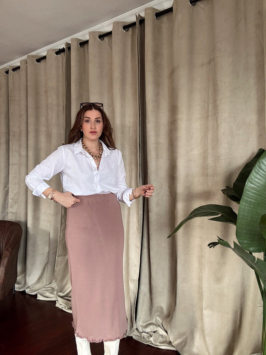 Volanlı Triko Etek - PUDRA