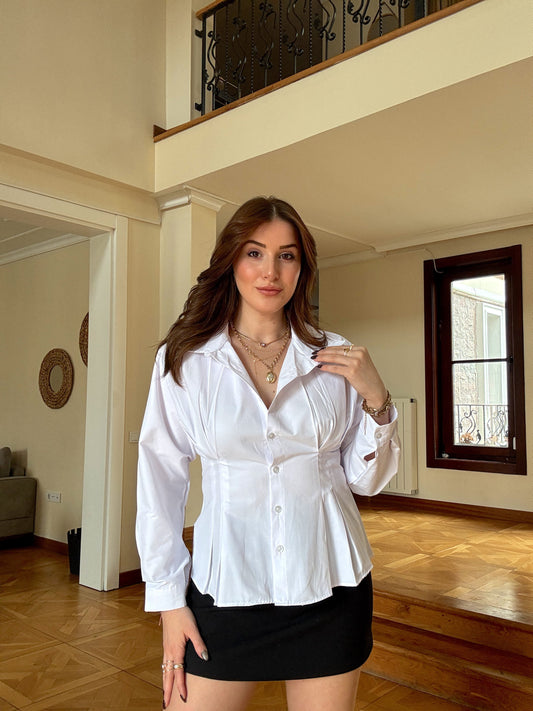 Önü pileli gömlek Beyaz