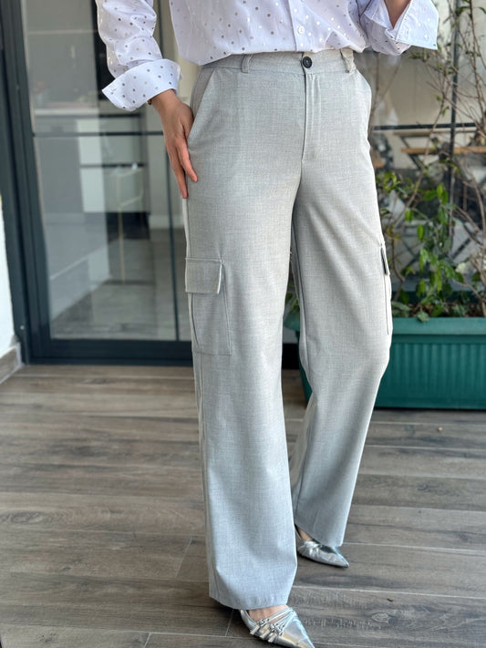 Kargo Cep Geniş Paça Pantolon- GRİ