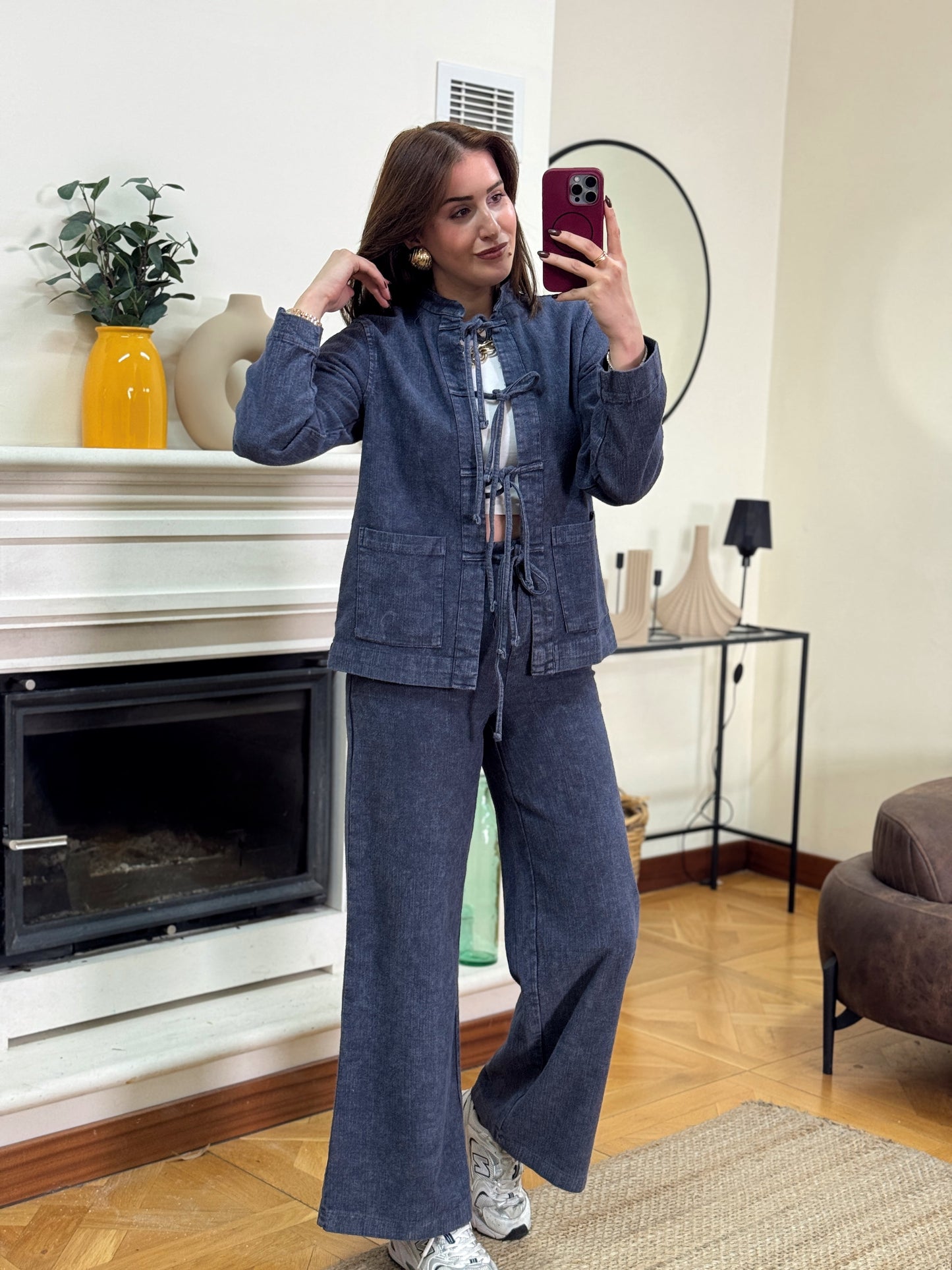 RUFFY bağlamalı yıkamalı gabardin ikili takım ANTRASİT