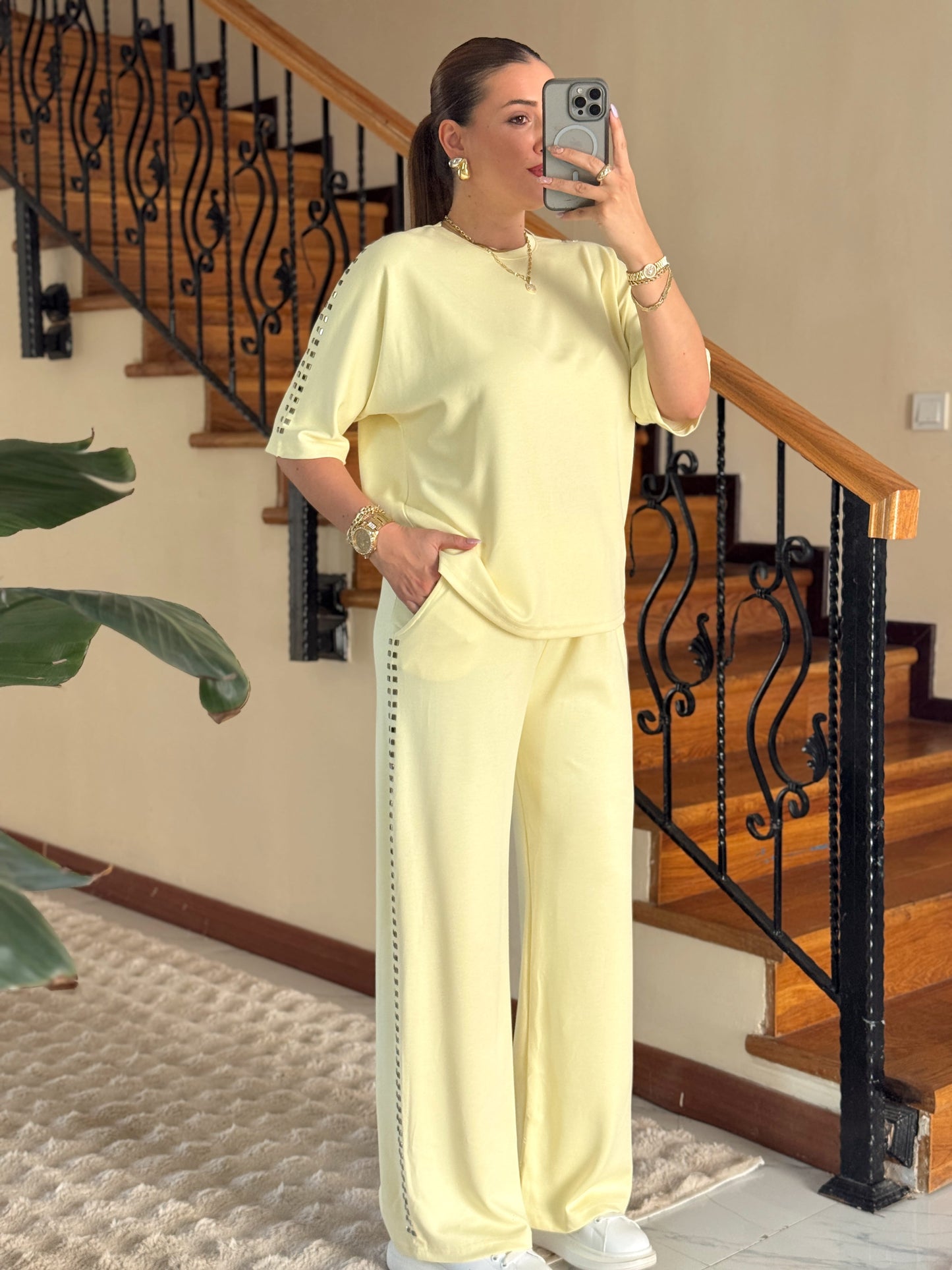 MORİNO taşlı oysh modal takım SARI