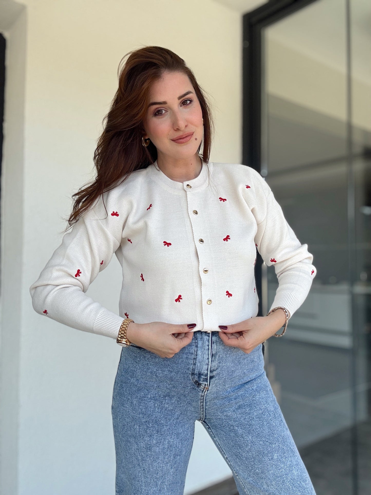 Kurdele nakış işlemeli hırka BEJ