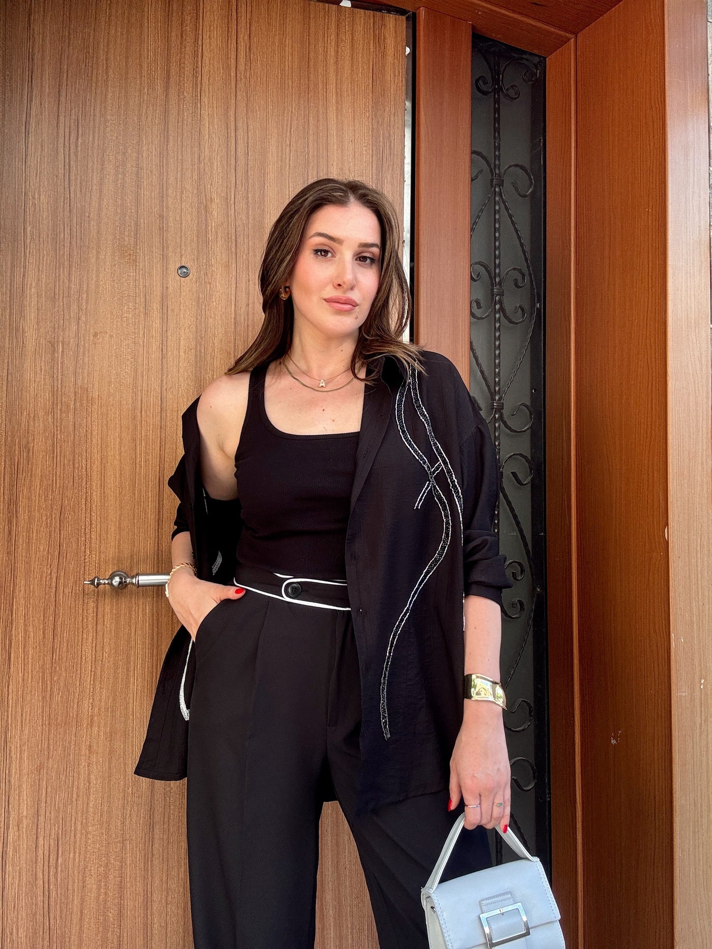 2 Parça Gömlek Atlet Takım Siyah